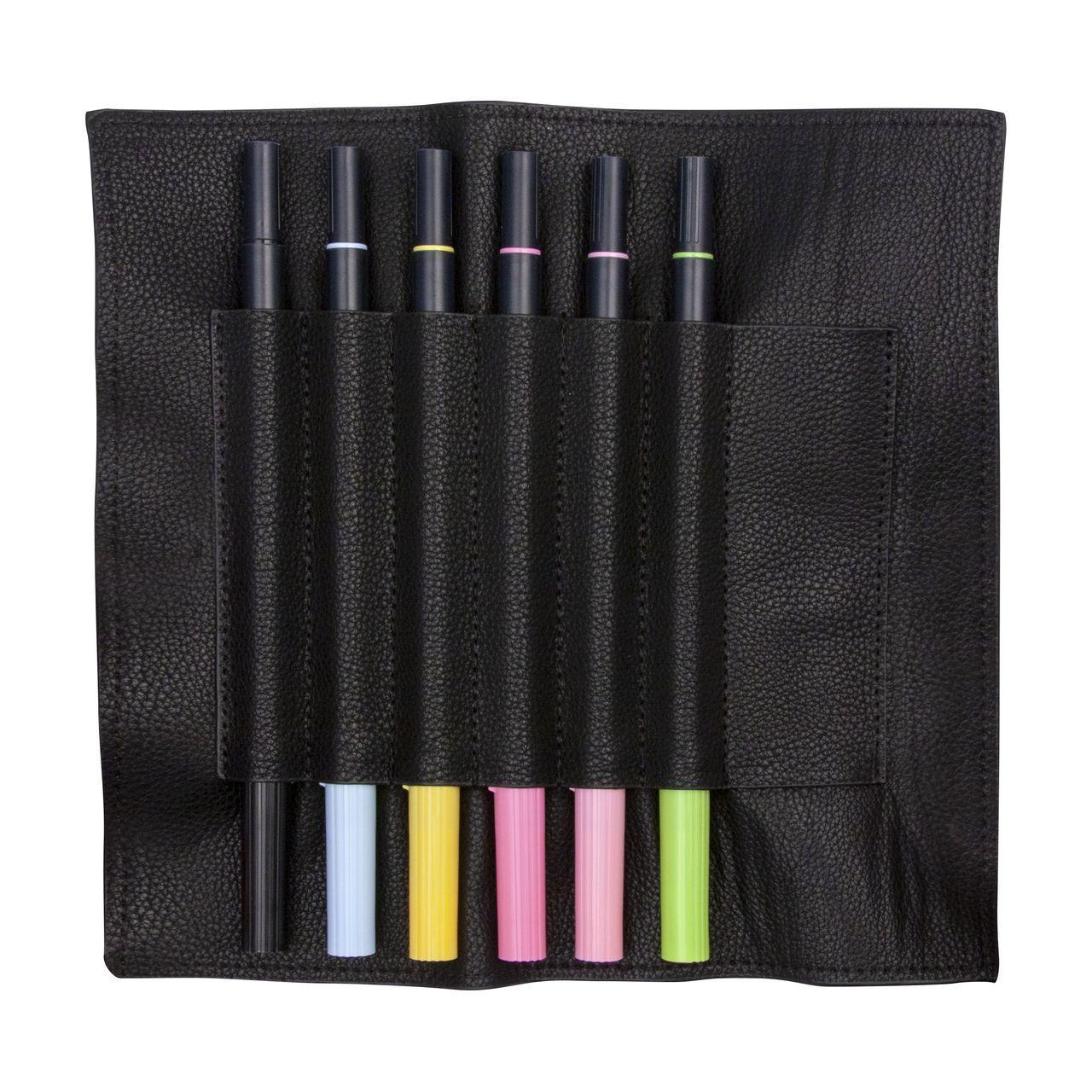 Pennfodral/Pennskrin Burde 225x210mm, Konstläder, med knytband, Svart