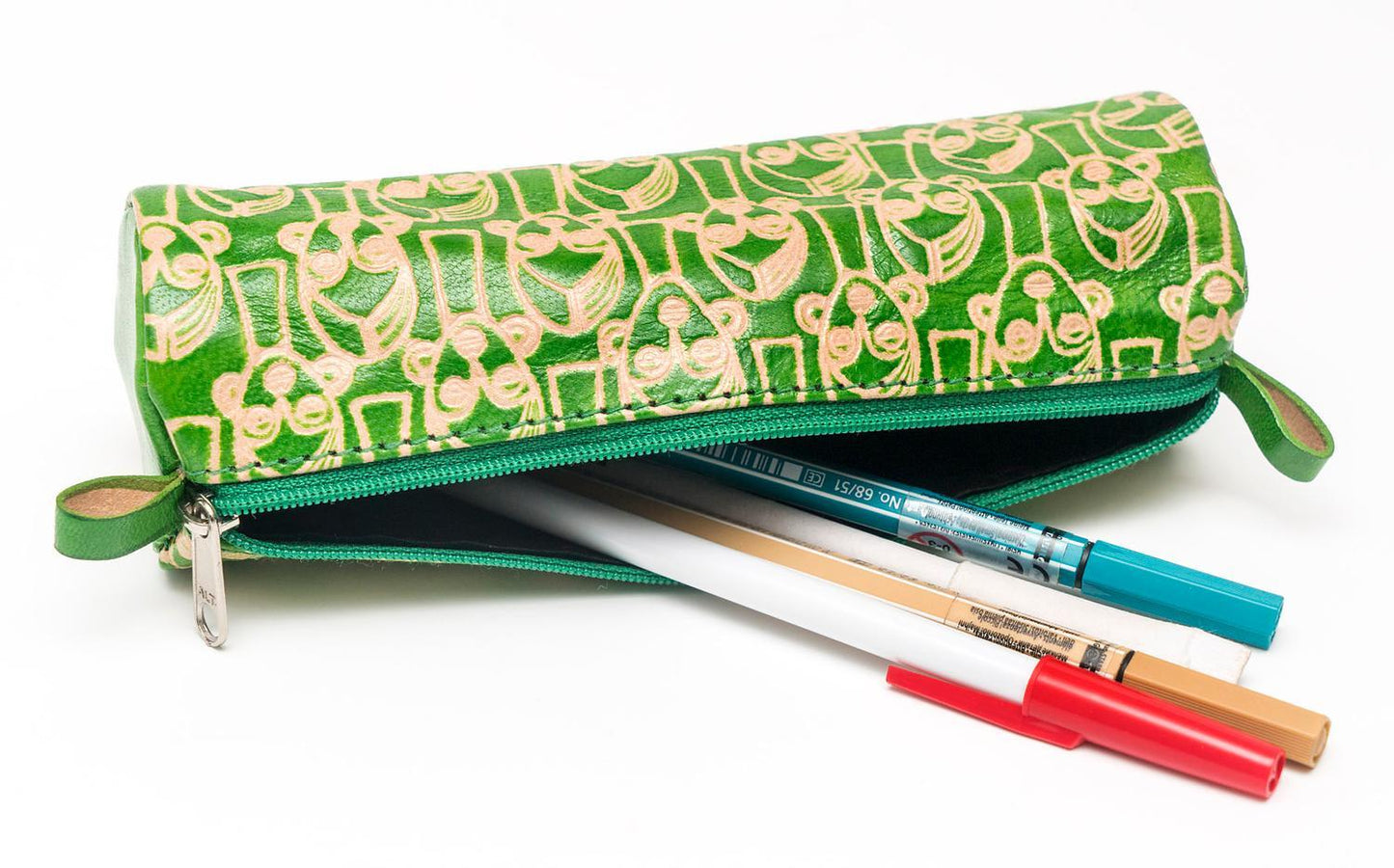 Pennfodral/Pennskrin av läder, 18,5x6cm, Grön, Rättvis Handel (Fair trade)