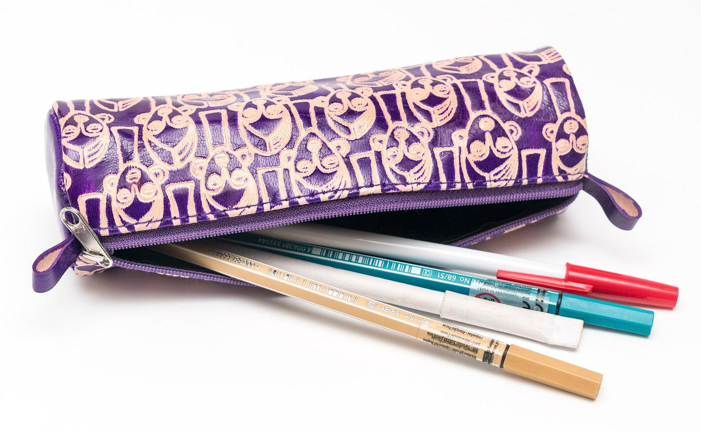 Pennfodral/Pennskrin av läder, 18,5x6cm, Lila, Rättvis Handel (Fair trade)