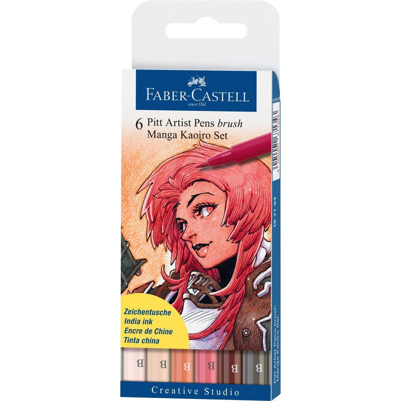Penselpenna Faber-Castell PITT artist pen brush Manga set Kaoiro (Version 2), 6 färger/fp