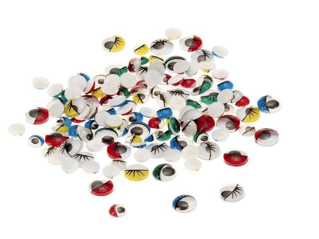 Plastögon färg, 2 storlekar, 115 par (230 st)/fp (65 par av 7mm, samt 50 par av 10mm) med fransar