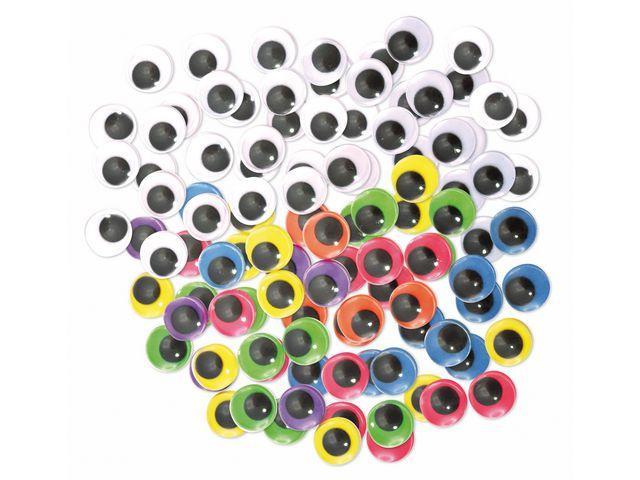 Plastögon färg/svart-vit, 15mm, 300/fp (150 st svart/vit, 150 st färgade)
