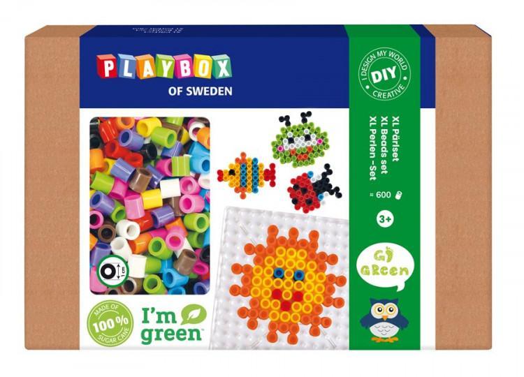 Pärlset, strykpärlor, I'm green, bioplast, XL-rörpärlor, Ø 9mm, 600 rörpärlor/fp + pärlplatta