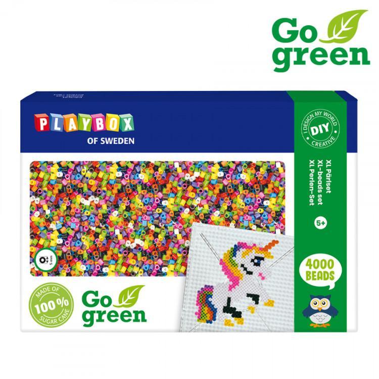 Pärlset, strykpärlor, I'm green, bioplast, midirörpärlor, Ø 5mm, 4000 rörpärlor/fp + pärlplatta