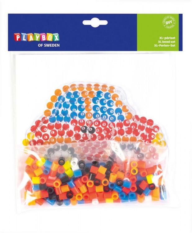 Pärlset, strykpärlor, XL-rörpärlor, Bil, Ø 10mm, 250 rörpärlor/fp + pärlplatta