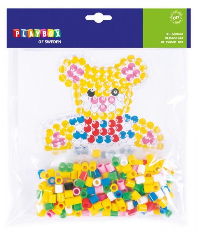 Pärlset, strykpärlor, XL-rörpärlor, Björn, Ø 10mm, 250 rörpärlor/fp + pärlplatta