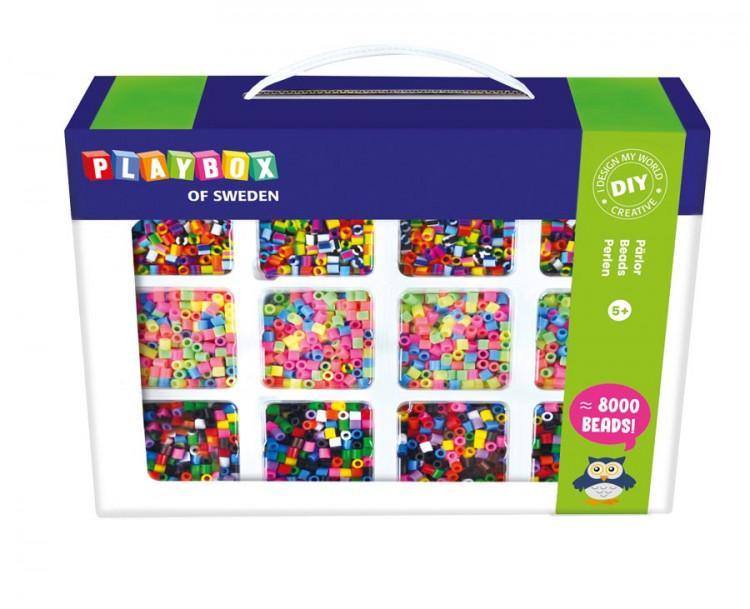 Pärlset, strykpärlor, midirörpärlor, Ø 5mm, pastell & randig, 12 färger + blandade färger, 8000 rörpärlor/fp