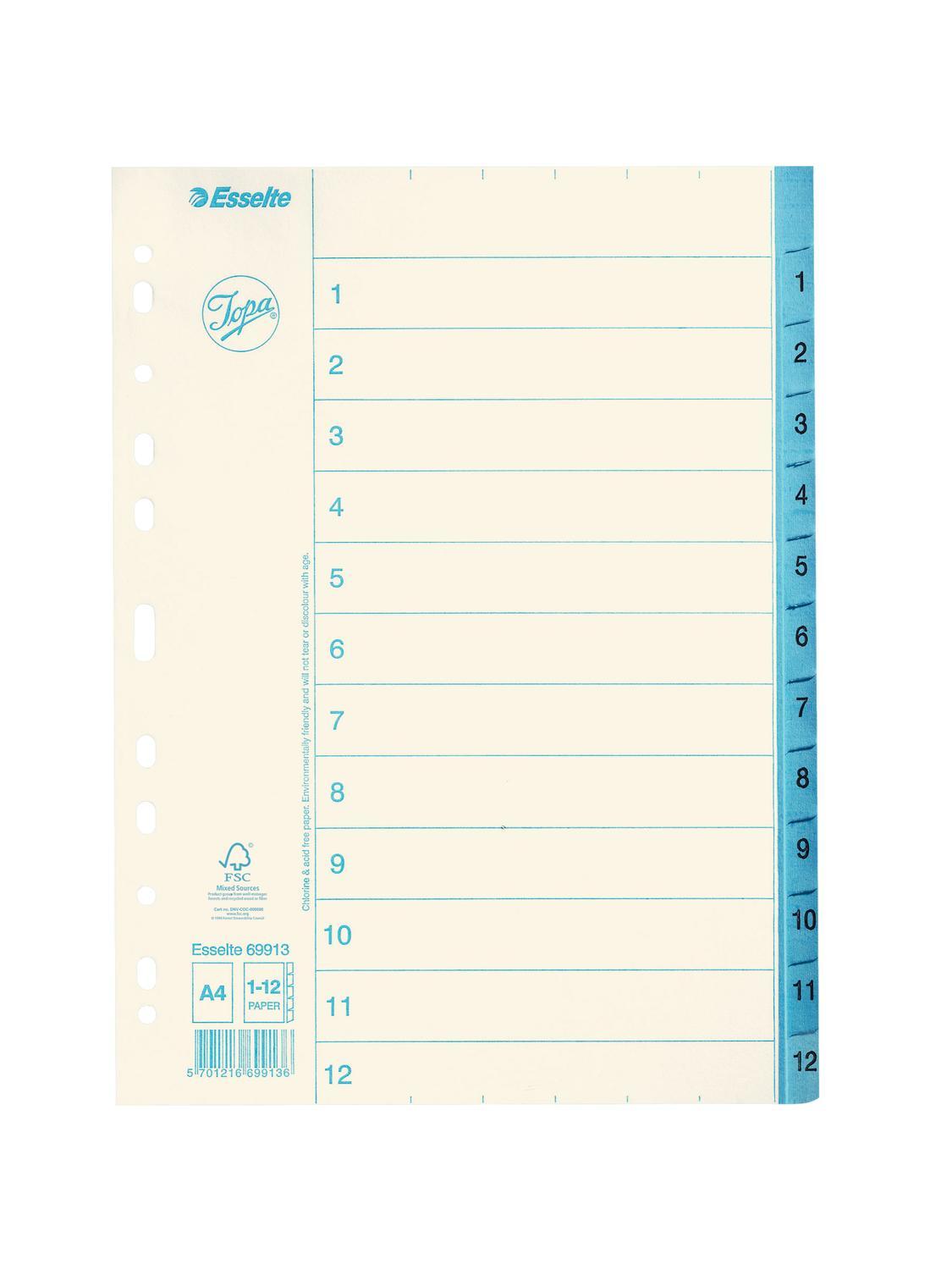 Pärmregister papper Jopa A4, 1-12 tryckta flikar 10/fp