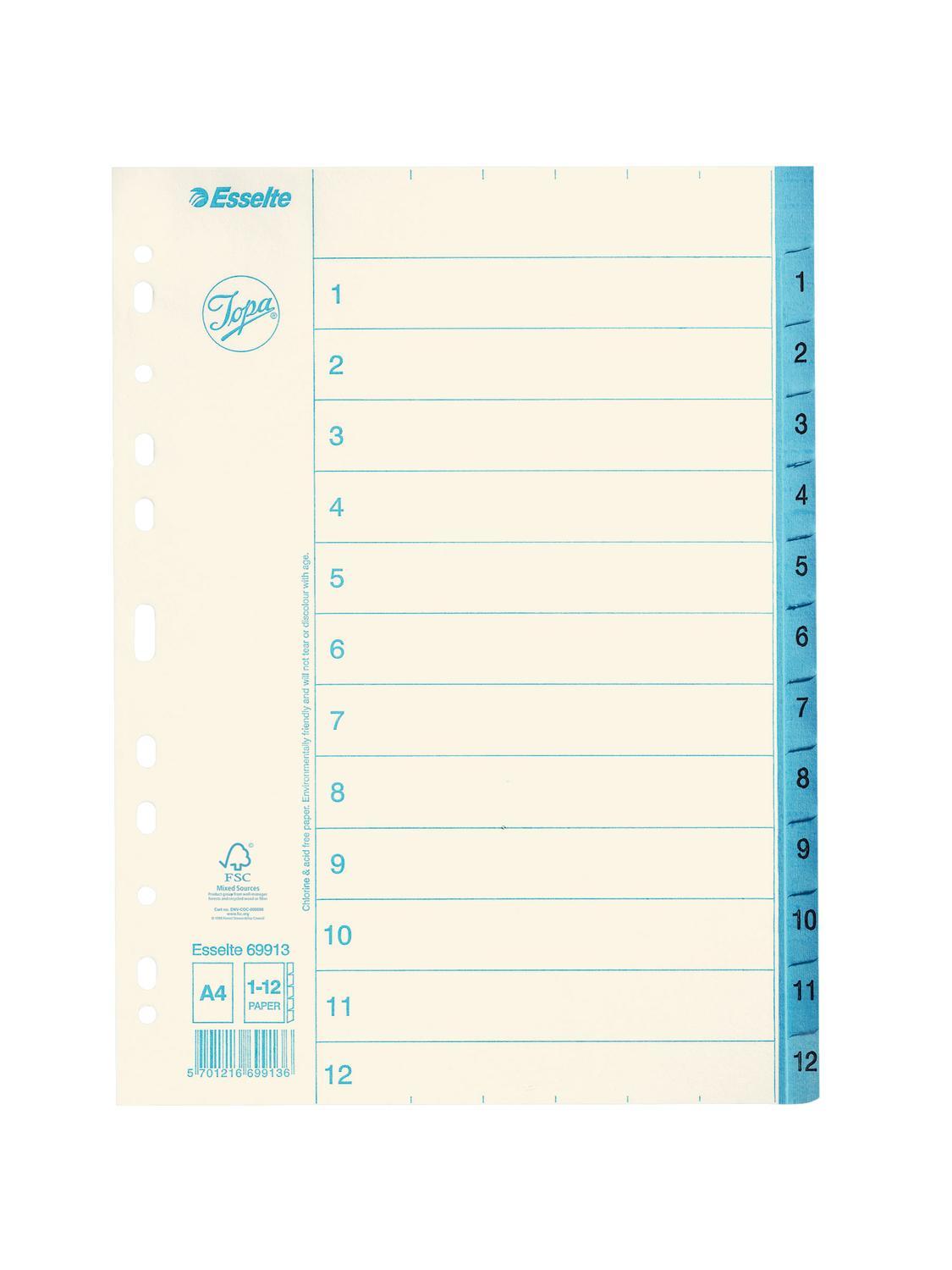 Pärmregister papper Jopa A4, 1-12 tryckta flikar 1/fp