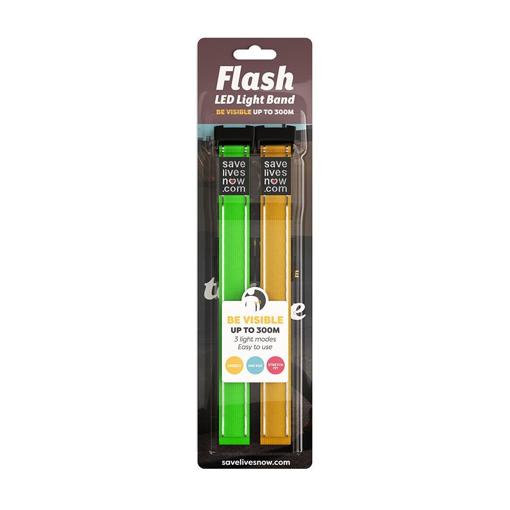 Reflexband Flash LED Light Band, upp till 300m synlighet, Gul & Grön, 2 reflexer/fp