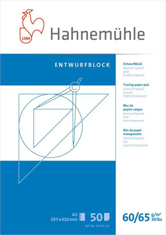 Ritpapper transparent, Tracingpapper, block Hahnemühle Diamant Smooth 60/65g, A3 (297x420mm), 50 ark