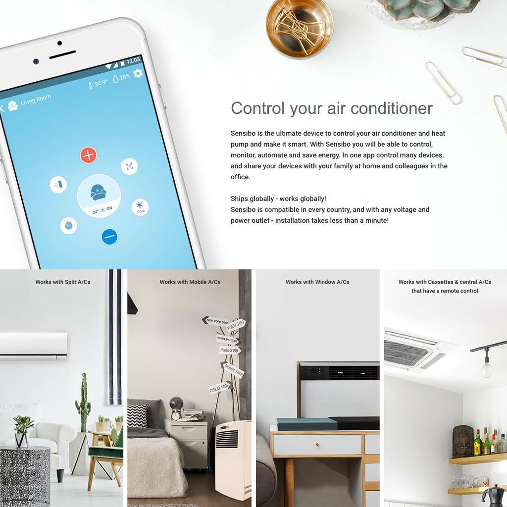 Sensibo Sky styrenhet - gör din AC/luftvärmepump smart (smart termostat), WiFi, Vit