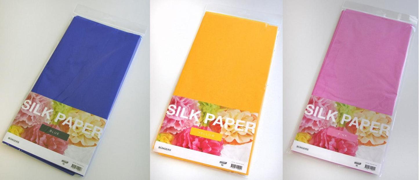 Silkespapper 50x70cm (Mörkblå-Gul-Rosa) 3 färger x 10 ark/fp (totalt 30 ark)