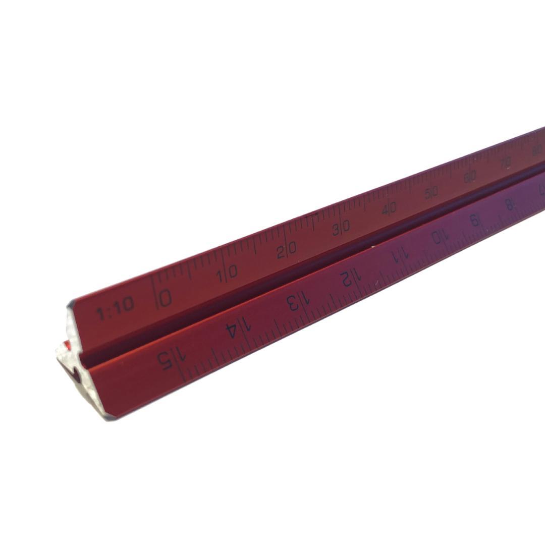 Skalstock/Skallinjal/trekantsskala, 15cm, Aluminium (röd), Standardgraph 9405-15, (1:2,5 - 1:5 - 1:10 - 1:20 - 1:50 - 1:100)