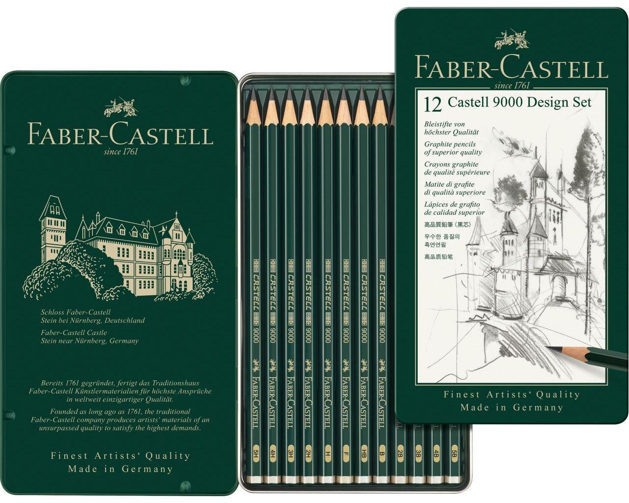Skisset: Pennset + Skissblock A4, Faber-Castell Castell 9000 5B-5H