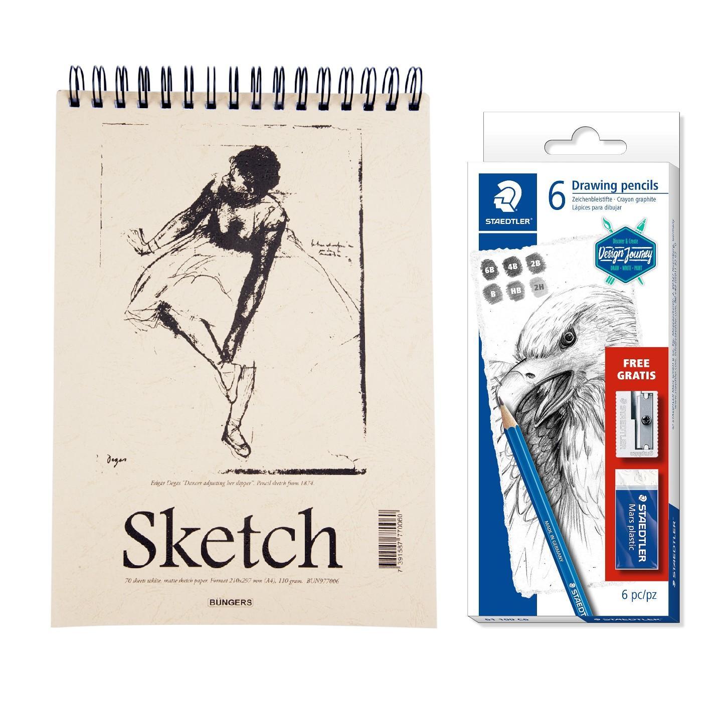 Skisset: Pennset + Skissblock A5, Staedtler Mars Lumograph 100
