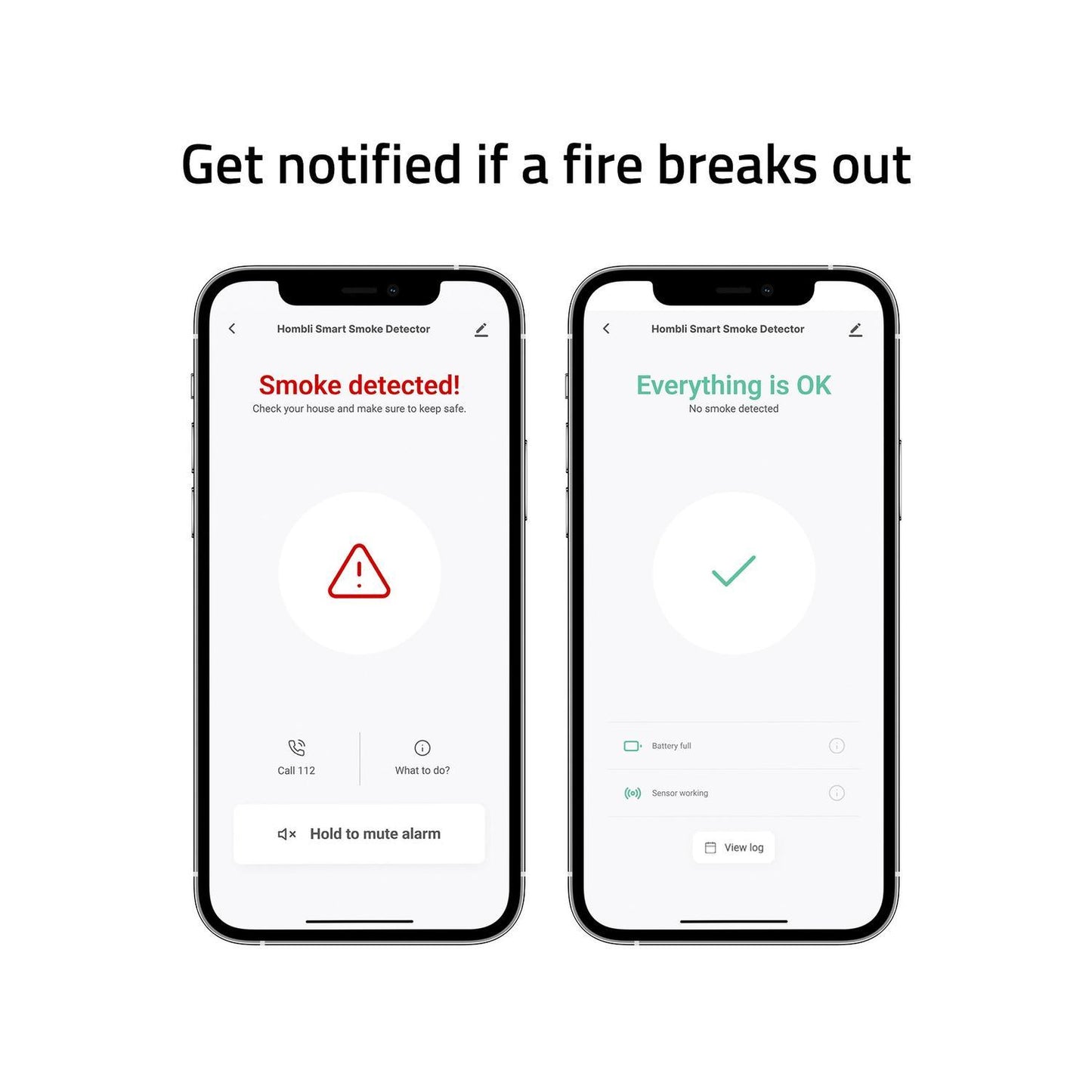 Smart brandvarnare, Röksensor/Rökdetektor, WiFi, Hombli Smart Smoke Detector, Grå
