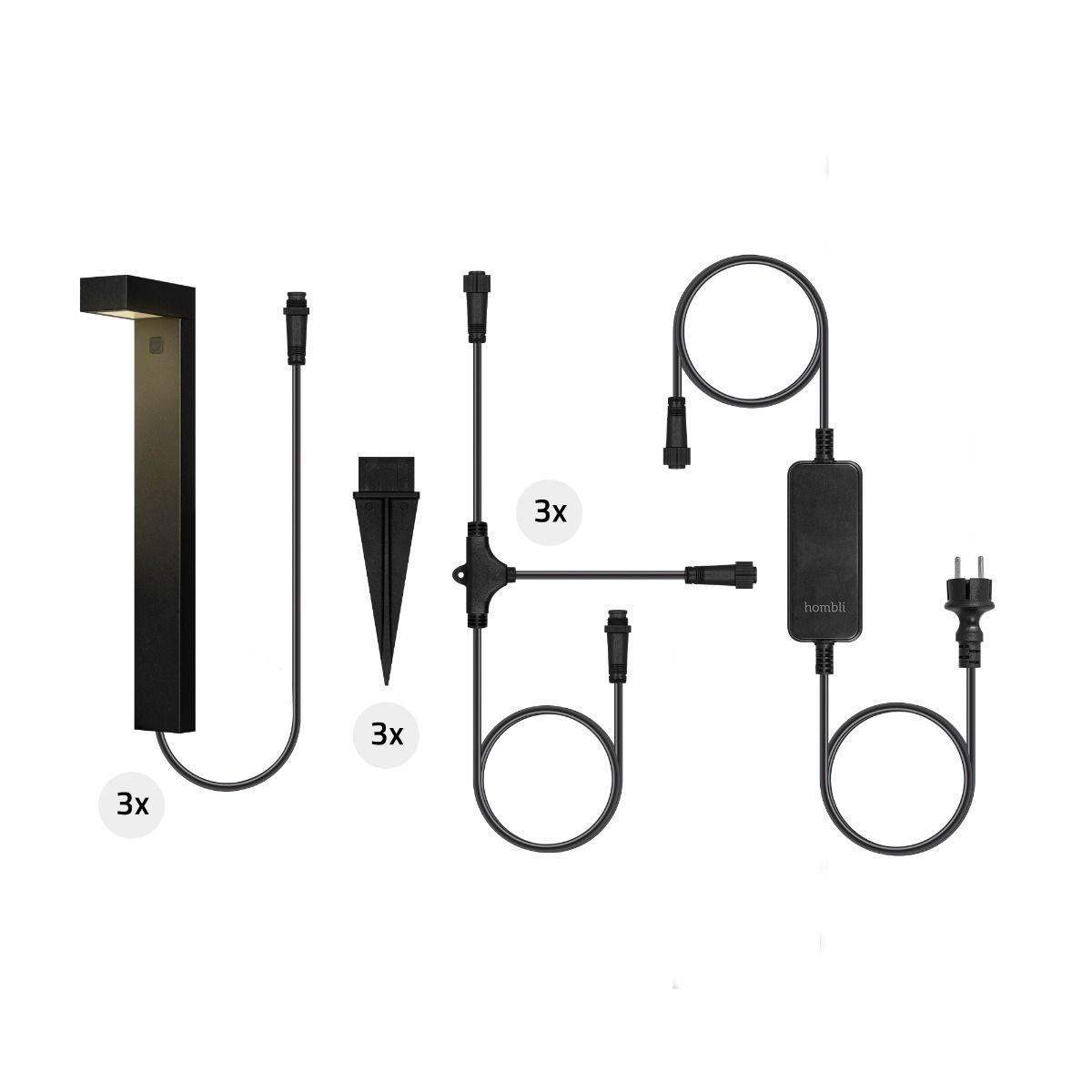 Startkit: Smart utomhusbelysning, WiFi, Hombli Outdoor Pathway Light Starter Kit, RGB & CCT, (3 lampor), Svart