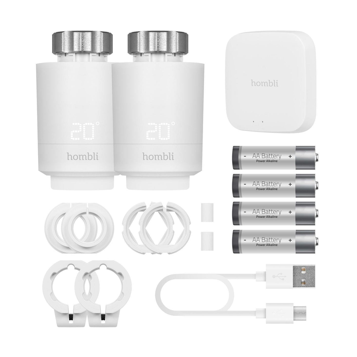 Startpaket: Radiatortermostat/Elementtermostat, WiFi, Hombli Smart Radiator Thermostat Start Kit (2 + Bluetooth Bridge), Vit