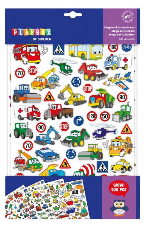 Stickers/Klistermärken Fordon/Rymd/Monster/Djur/Båt/Fisk/Ögon/Mun, 8 ark/fp (ca 500 etiketter)