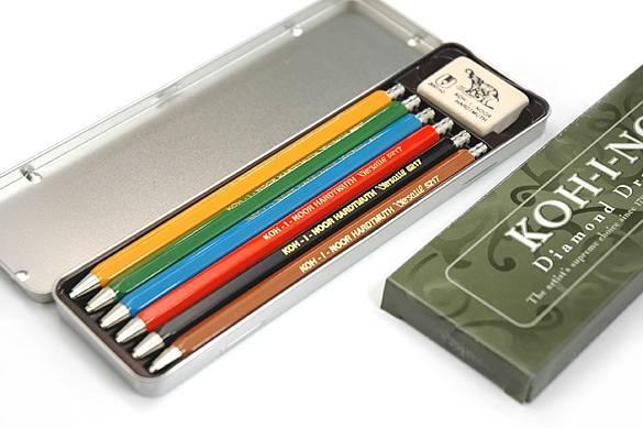 Stifthållare/Tryckpenna Koh-I-Noor Versatil 5217 (5217P) 2,0mm, 6 färger/fp + radergummi