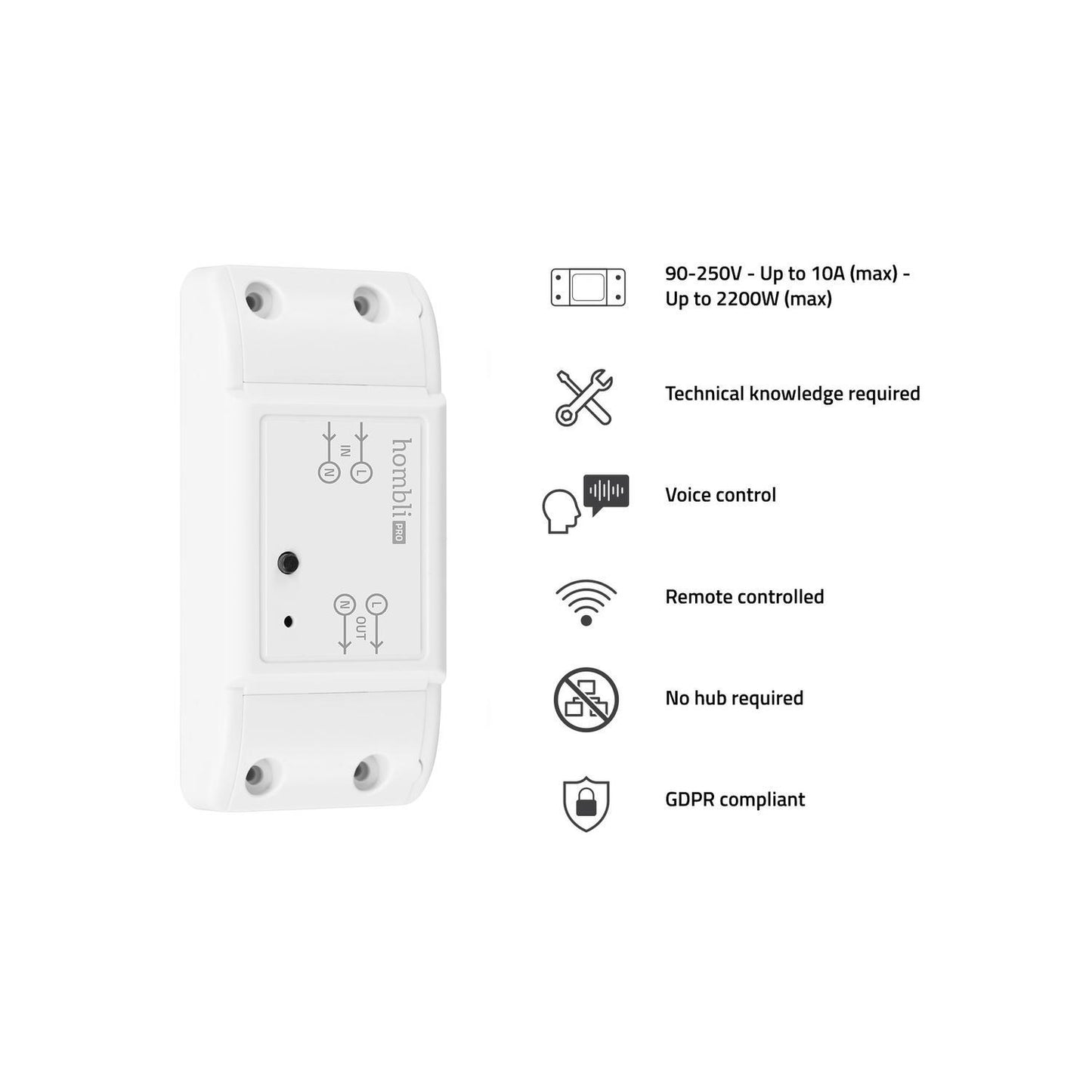 Strömbrytare, Power switch, WiFi, Hombli Smart Switch, 10A, Vit