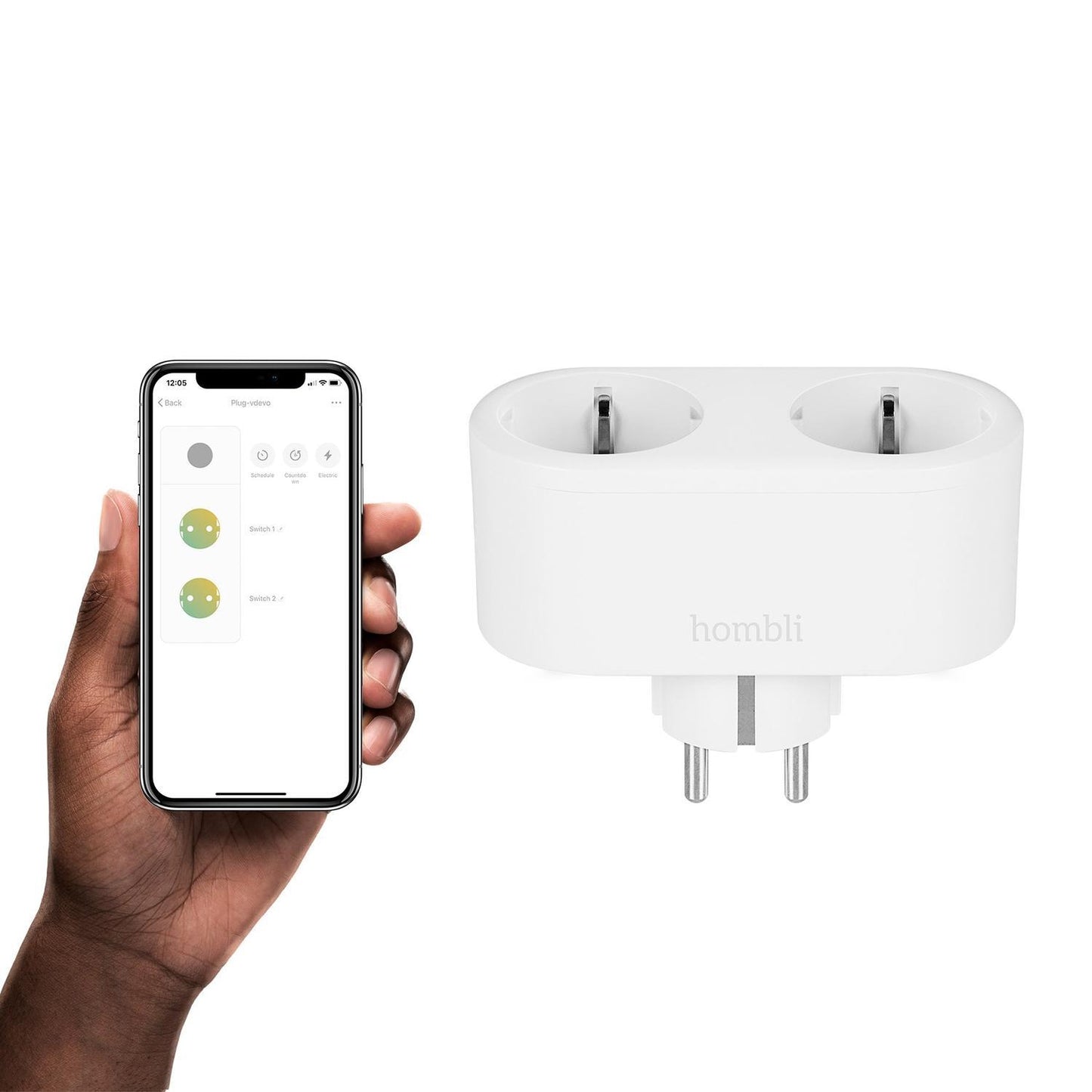 Strömbrytare, WiFi, Hombli Smart Socket Duo WiFi Plug (EU), 16A, Vit (med energimätning)
