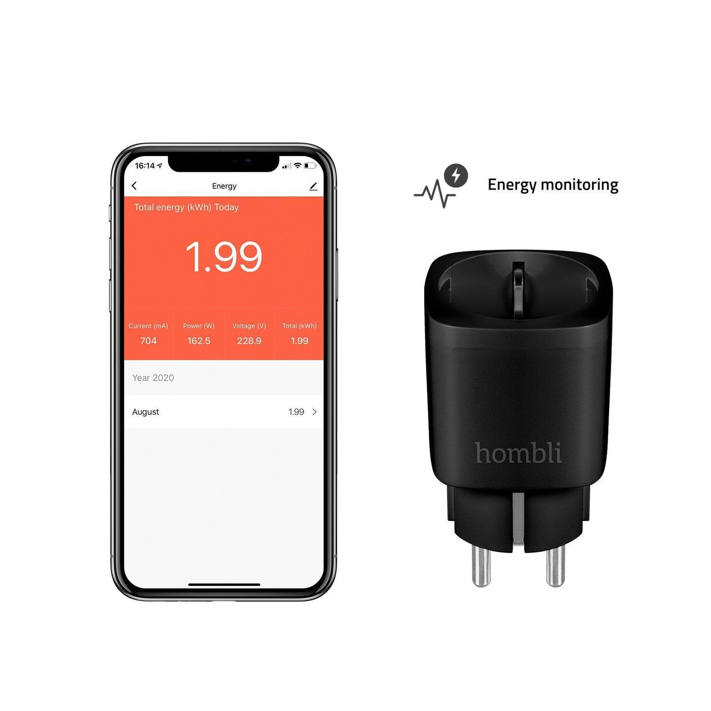 Strömbrytare, WiFi, Hombli Smart Socket WiFi Plug (EU), 16A, Svart (med energimätning)