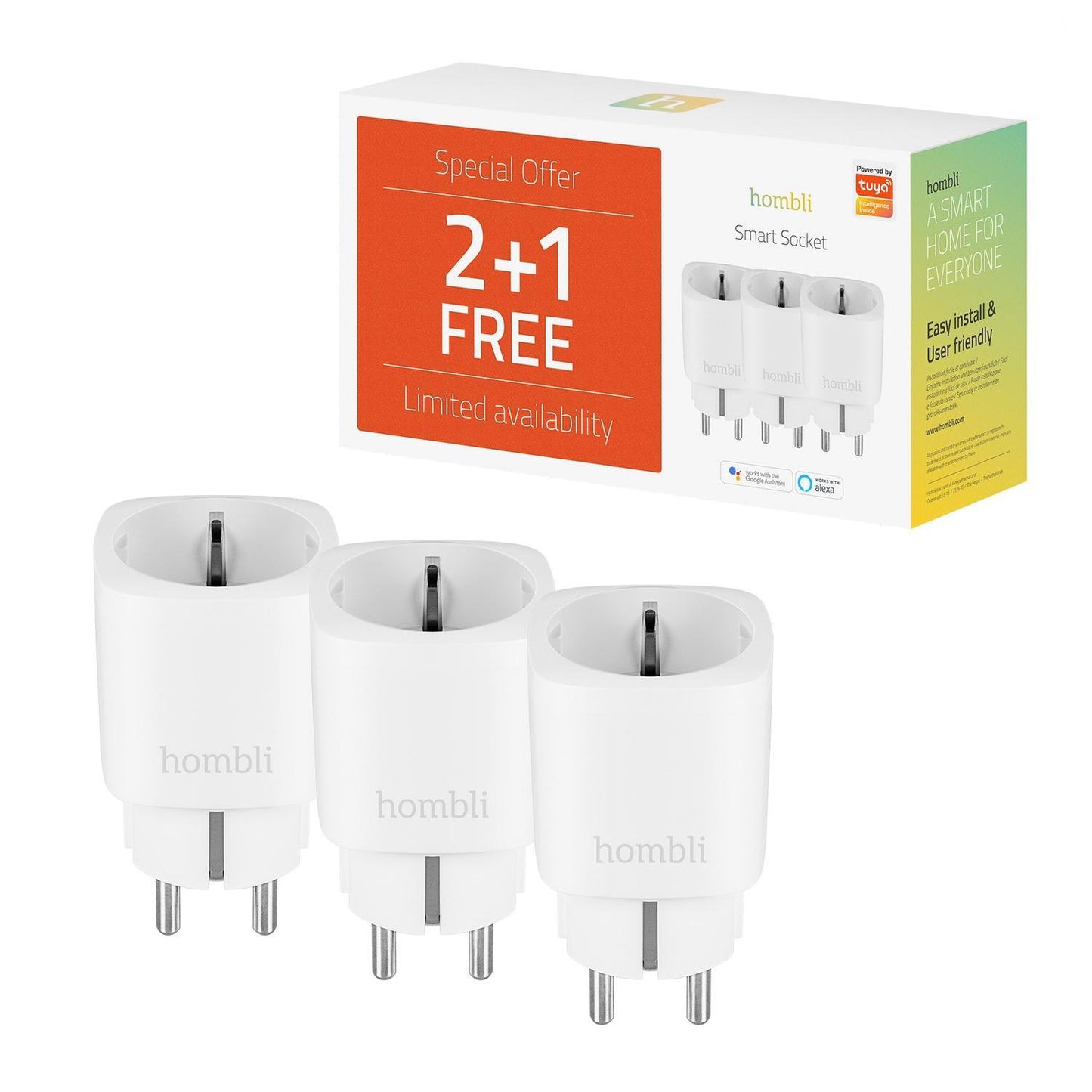 Strömbrytare, WiFi, Hombli Smart Socket WiFi Plug (EU), 16A, Vit (med energimätning), 3/fp