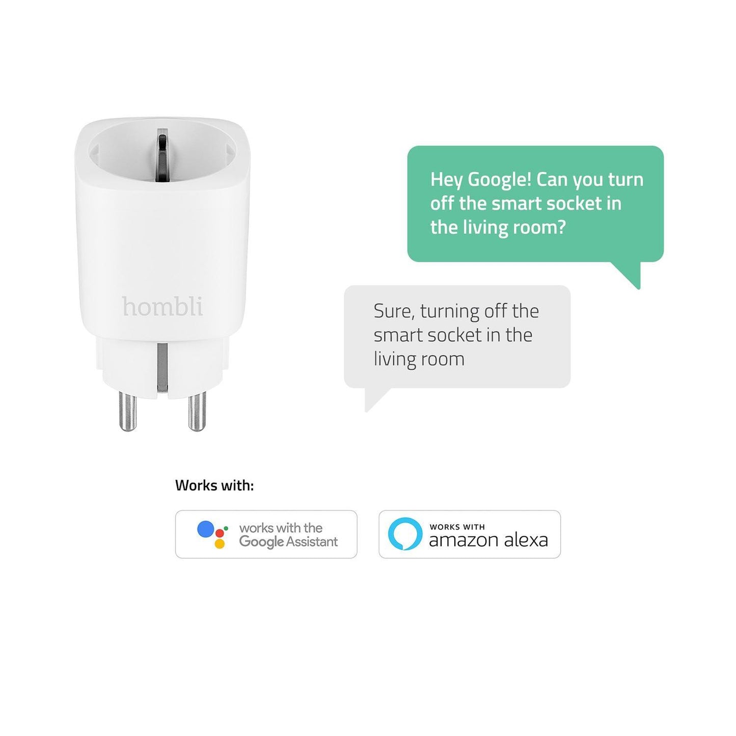 Strömbrytare, WiFi, Hombli Smart Socket WiFi Plug (EU), 16A, Vit (med energimätning)