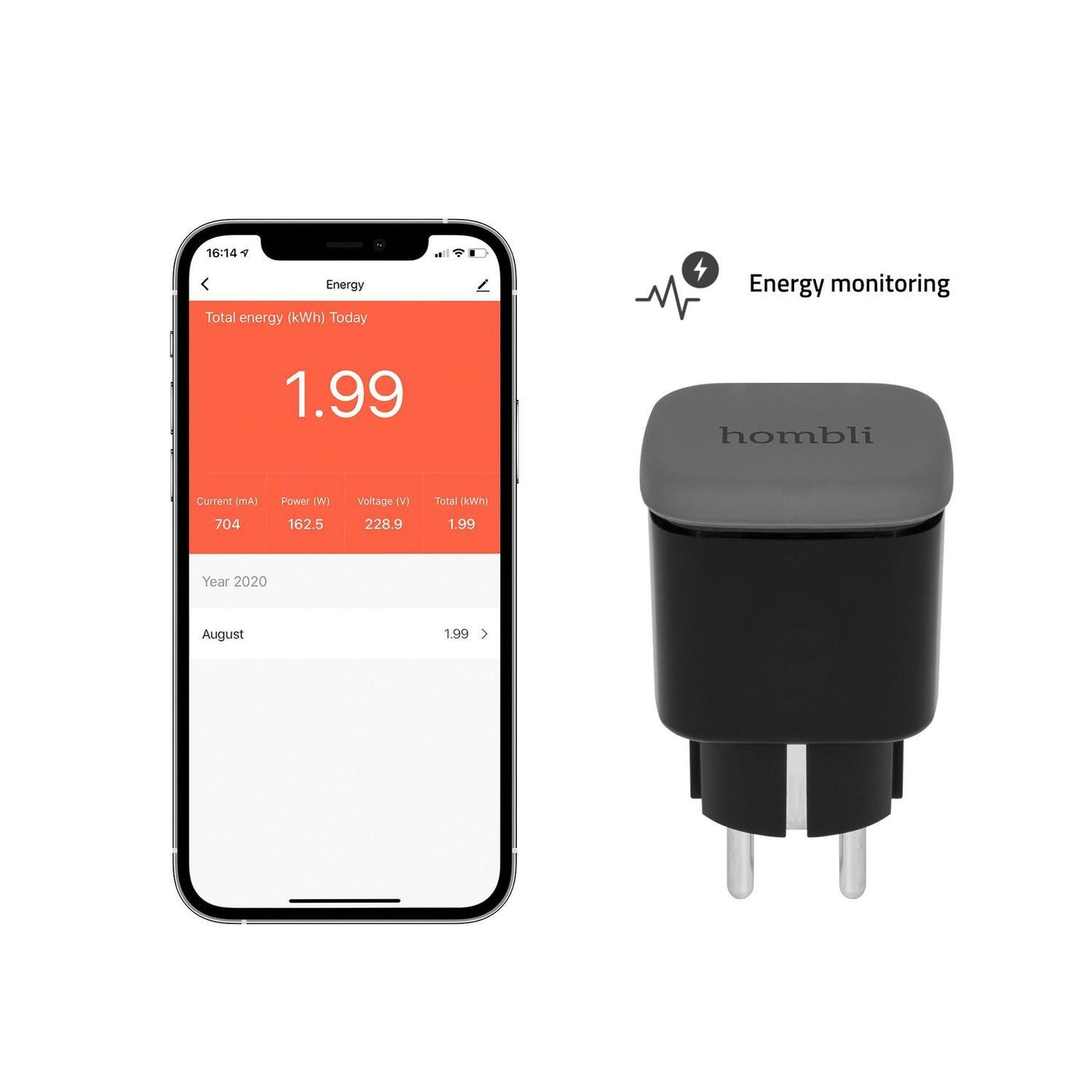 Strömbrytare, utomhusbruk, WiFi, Hombli Smart Outdoor Socket WiFi Plug (EU), 16A, Svart (med energimätning)