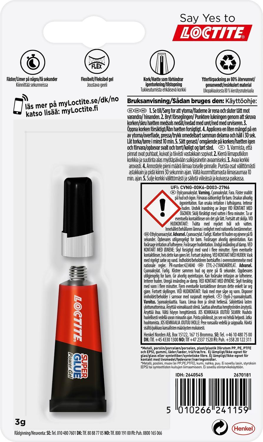 Superlim, universallim, Loctite Super Glue Power Gel, 3 gram