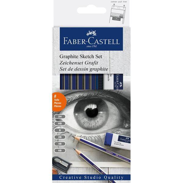 Teckningsset: Teckningsblock spiral A5 135g, 40 blad + Pennset Faber-Castell Graphite Sketch Set Goldfaber