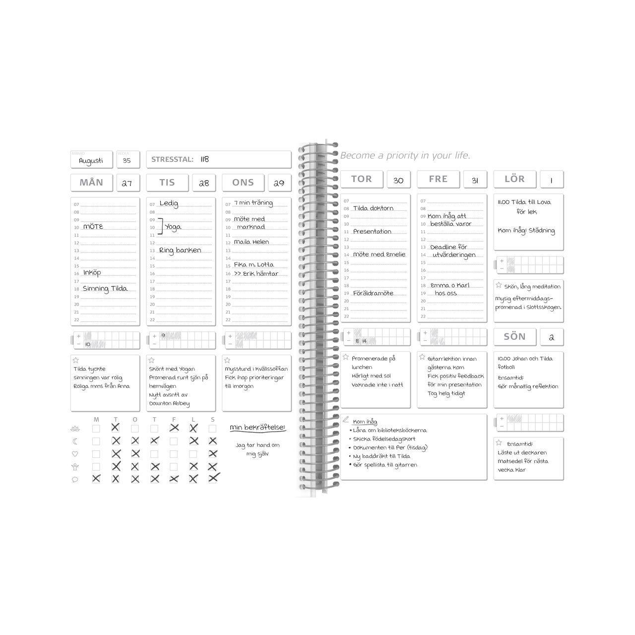 Temakalender, Balance log, Stresshantering, Odaterad kalender, Burde 1049 (ej årsbunden)