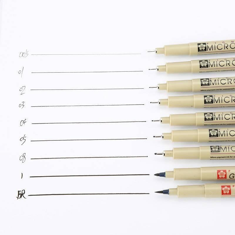 Tuschritpennor Pigma Micron 6 st Fineliner + 1 st Brush pen, Svart, 7 pennor/fp
