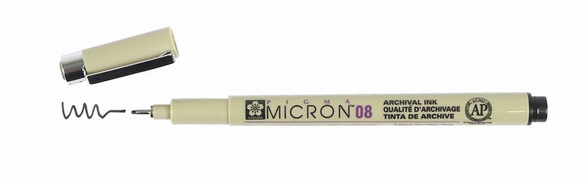 Tuschritpennor Pigma Micron 6 st Fineliner + 1 st Brush pen, Svart, 7 pennor/fp