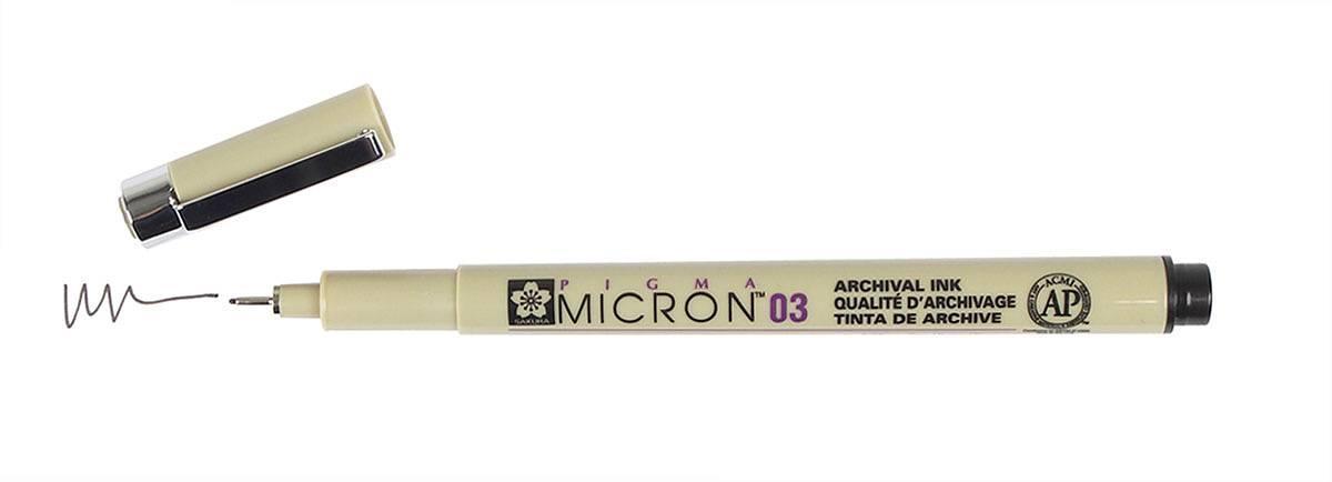 Tuschritpennor Pigma Micron 6 st Fineliner + 1 st Brush pen, Svart, 7 pennor/fp