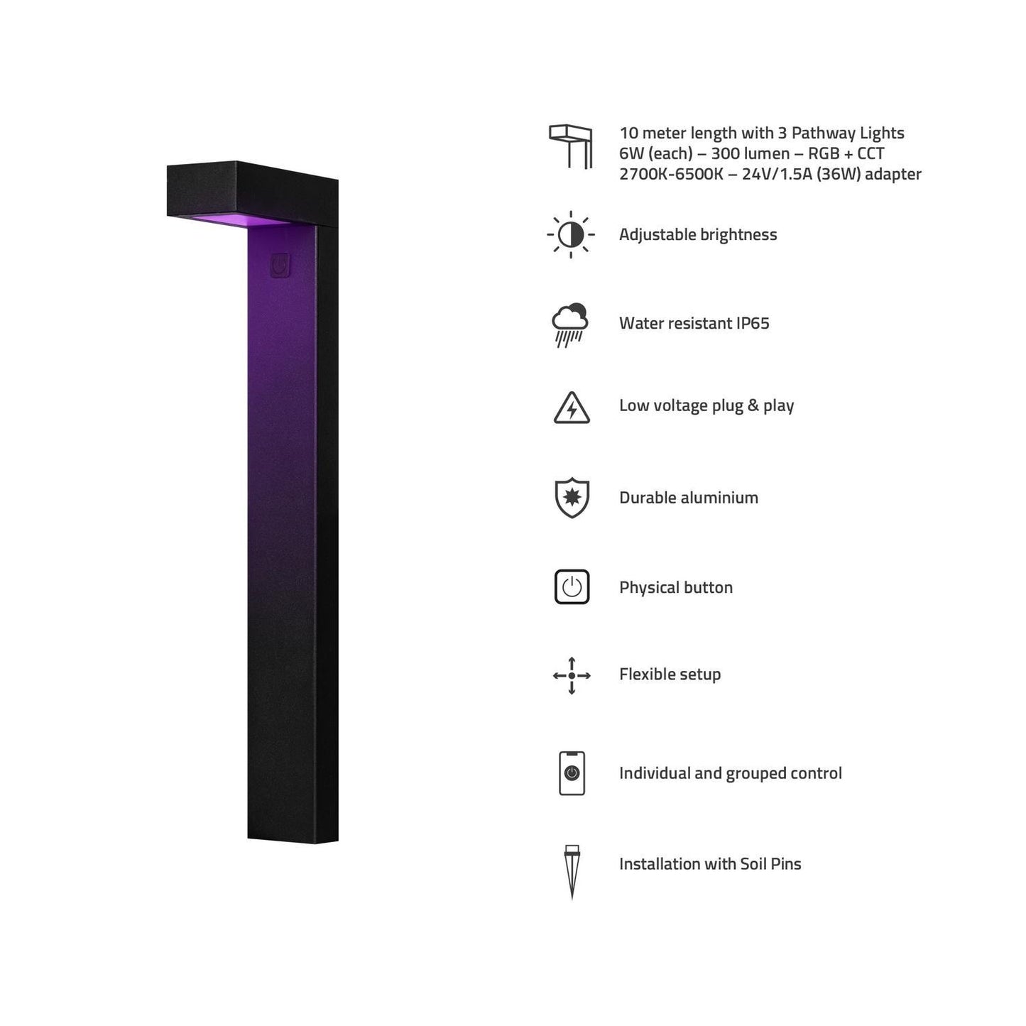 Utbyggnad: Smart utomhusbelysning, WiFi, Hombli Outdoor Pathway Light, RGB & CCT, (1 lampa), Svart