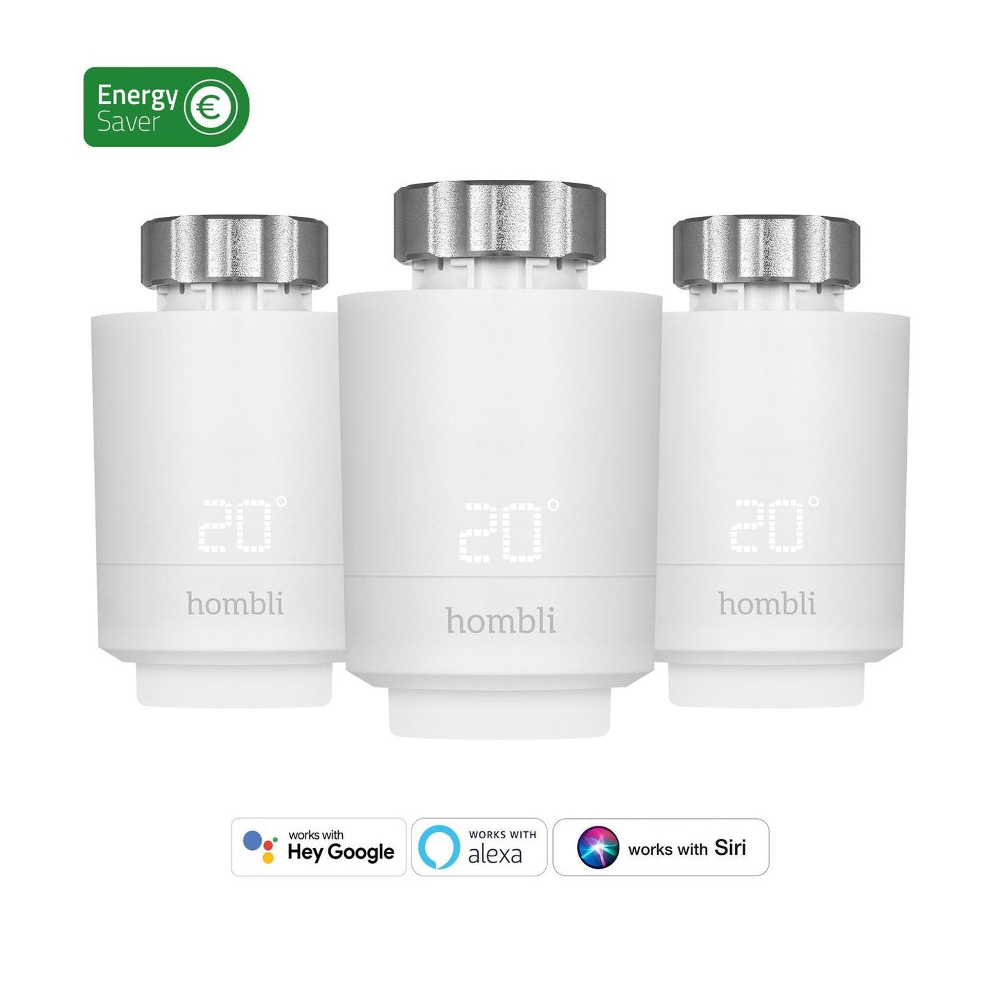 Utbyggnadspaket: Radiatortermostat/Elementtermostat, WiFi, Hombli Smart Radiator Thermostat Expansion pack (2+1), Vit