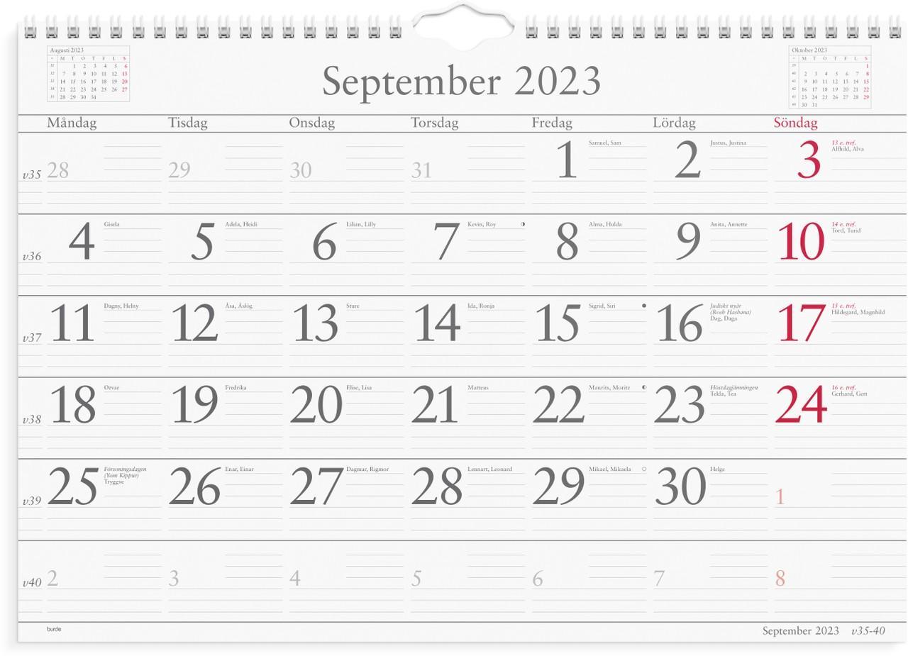 Väggkalender Burde 1700 Månadskalendern, 430x300mm