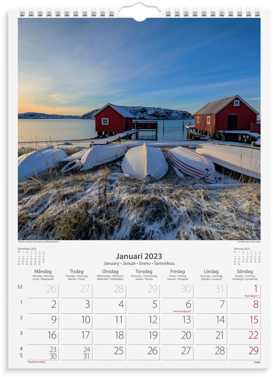 Väggkalender Burde 1725 Beautiful Sweden, 340x455mm (femspråkig)