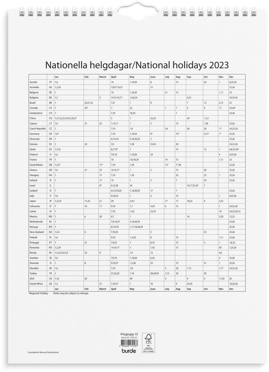 Väggkalender Burde 1725 Beautiful Sweden, 340x455mm (femspråkig)