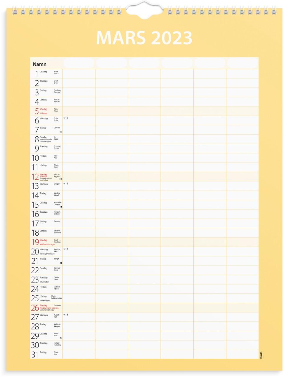 Väggkalender Burde 1759 Familjekalendern Praktisk, 295x390mm