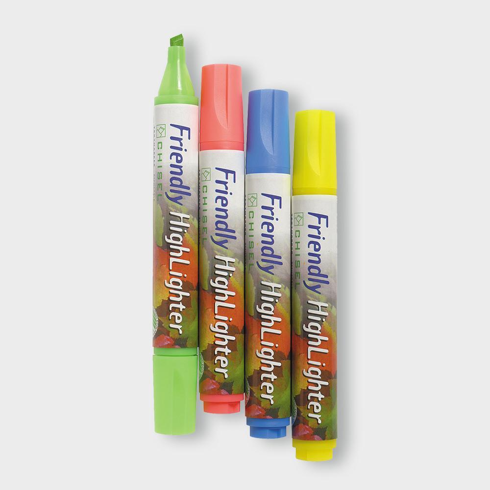 Överstrykningspenna Friendly Marker HighLighter, Chisel/Snedskuren, 4 färger/fp