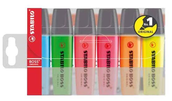 Överstrykningspenna Stabilo Boss Original, 6 färger/fp