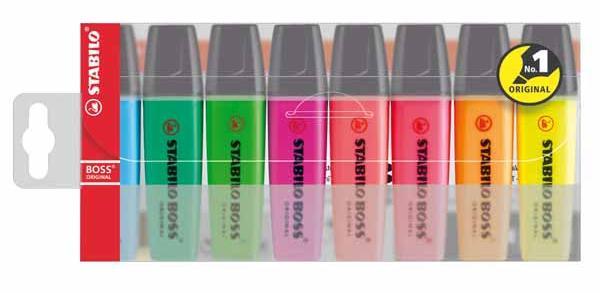 Överstrykningspenna Stabilo Boss Original, 8 färger/fp