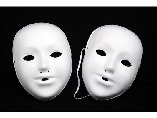 Barnmask/Ansiktsmask i vit, omålad, kartong med gummisnodd, 10 masker/fp