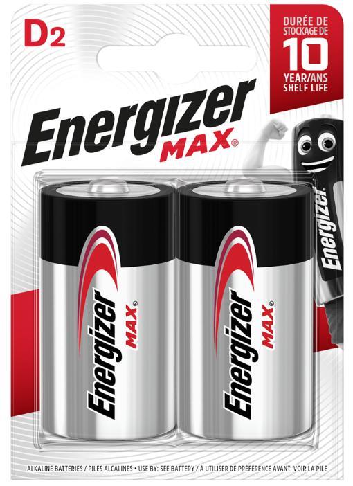 Batterier Energizer Max Alkaliska D LR20/E95 2/fp