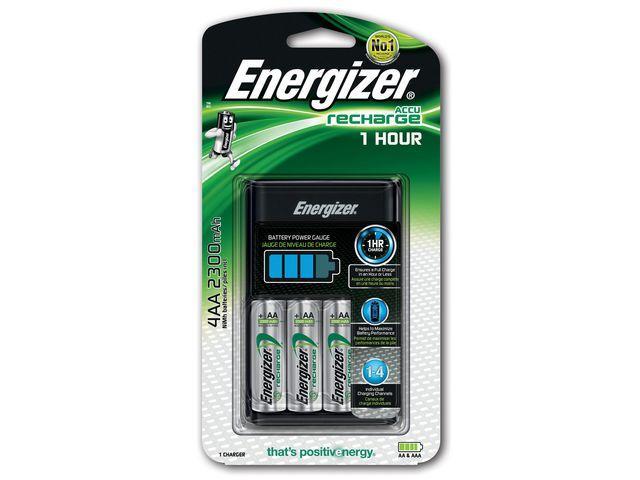 Batteriladdare, snabbladdare, Energizer Recharge 1H (för AA/AAA) + 4 st AA-batterier 2300mAh