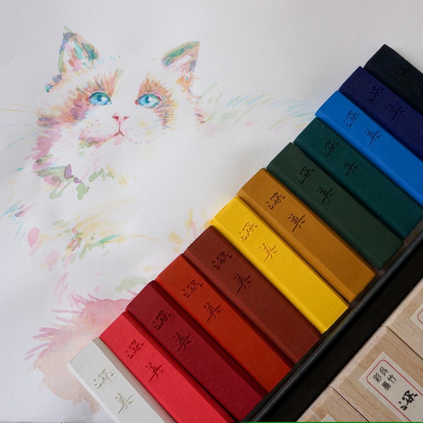 Bläckblock-set Kuretake Saiboku Shimbi 14 Ink stick set, 14 färger